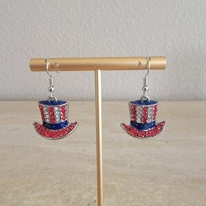 🎉🎉 Host Pick! 4th of July Patriotic Dangle Earrings for Women American Hat NIB